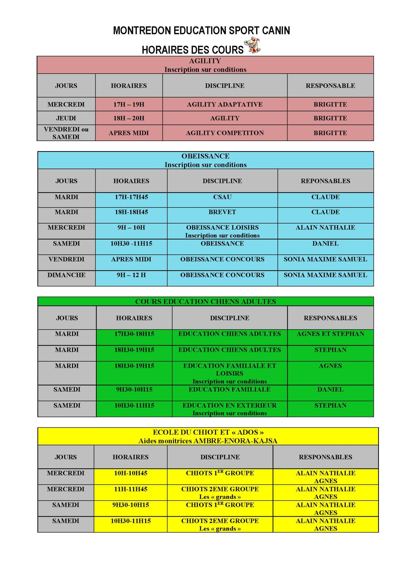 Horaires rentree 2024